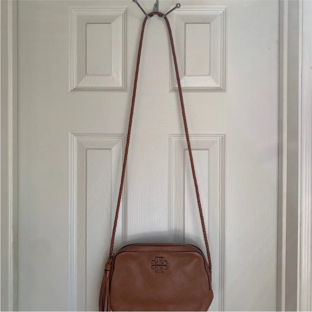 Tory Burch Brown Leather Shoulder Bag with decorative tassel & braided strap - Picture 2 of 10